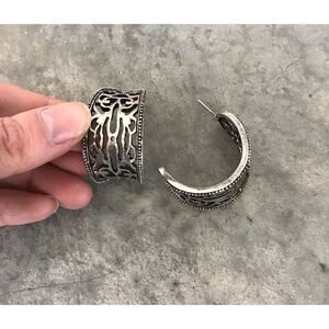 Aluminum Silver Tone Cut Out Half Hoop Mid Size Earrings Jewelry